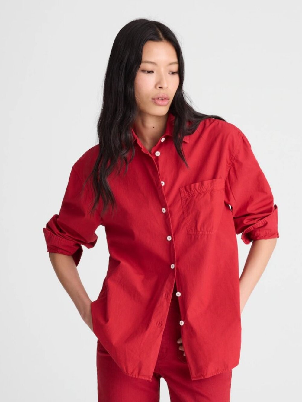 Madewell NWT The Easy Shirt in Poplin Cherry 100% Cotton Long Sleeve size Small